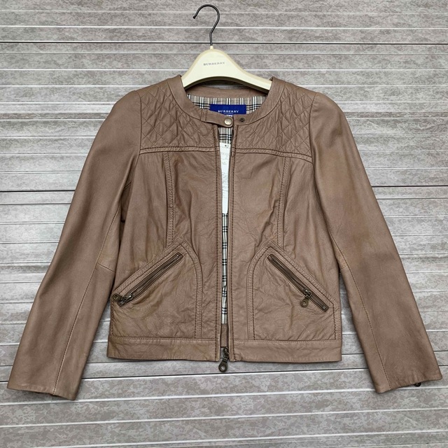 新品 バーバリーブルーレーベル レザージャケット 高級 羊革 ベージュ