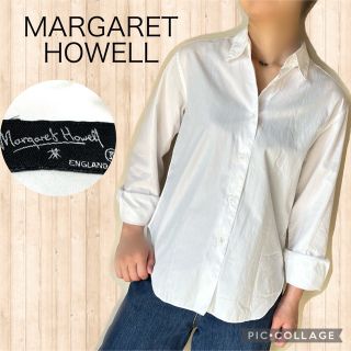 マーガレットハウエル(MARGARET HOWELL)のMARGARET HOWELL ホワイト　コットン　シャツブラウス　長袖　春夏(シャツ/ブラウス(長袖/七分))