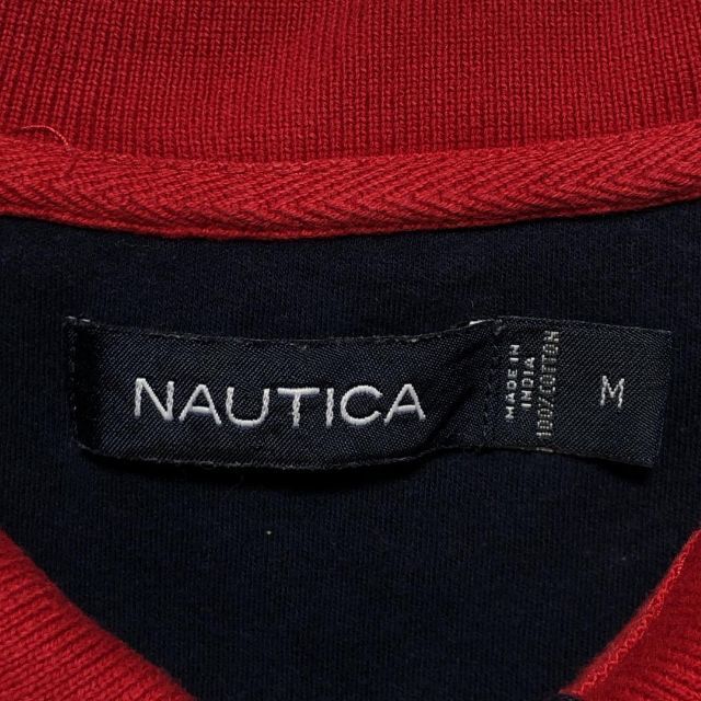NAUTICA(ノーティカ)のNAUTICA ノーティカ 太ボーダー 刺繍ロゴ L 紺白赤 半袖ポロシャツ メンズのトップス(ポロシャツ)の商品写真