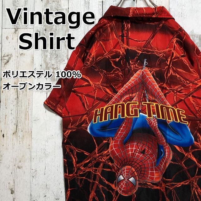 【激レア】スパイダーマン 両面ビッグプリント 総柄 ポリシャツ アロハ