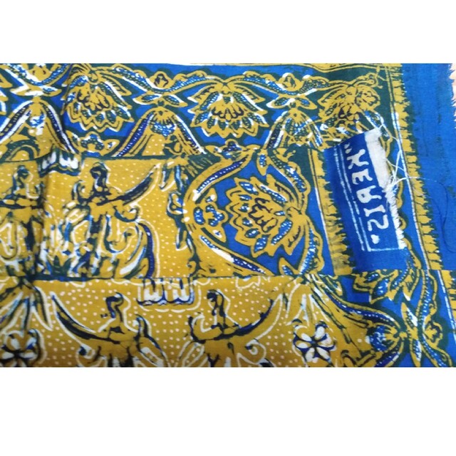 インドネシア バティック Batik Keris 生地 ガルーダ 青 黄土色 黄