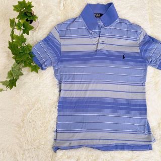 ポロラルフローレン(POLO RALPH LAUREN)の刺繍ポニー 【ポロ バイ ラルフローレン】ポロシャツ【M】青 ストライプ ブルー(ポロシャツ)