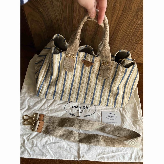 PRADA プラダ カナパ L トートバッグ ストライプ柄 高い品質 52.0%OFF