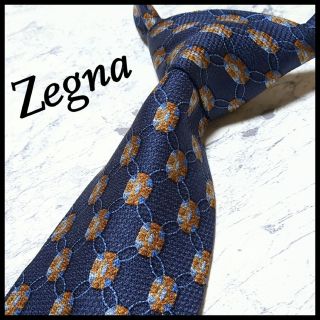 エルメネジルドゼニア(Ermenegildo Zegna)の美品 ゼニア ブランドネクタイ ネイビー 総柄 チェック シルク ビジネス(ネクタイ)