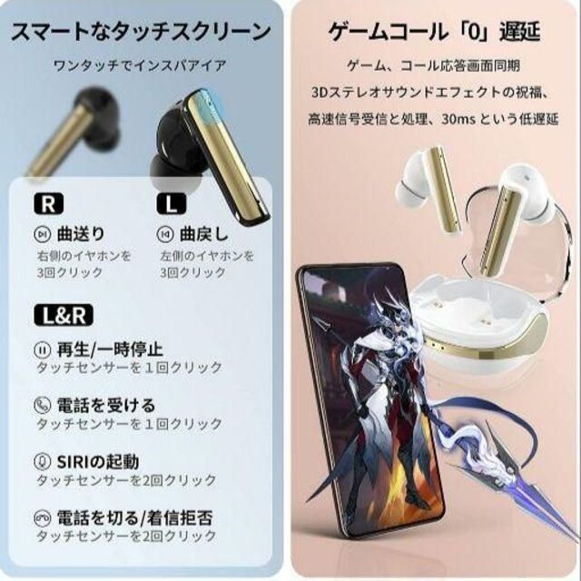 大特価♥ ワイヤレスイヤホン ピンク タッチ式 Bluetooth スマホ/家電/カメラのオーディオ機器(ヘッドフォン/イヤフォン)の商品写真