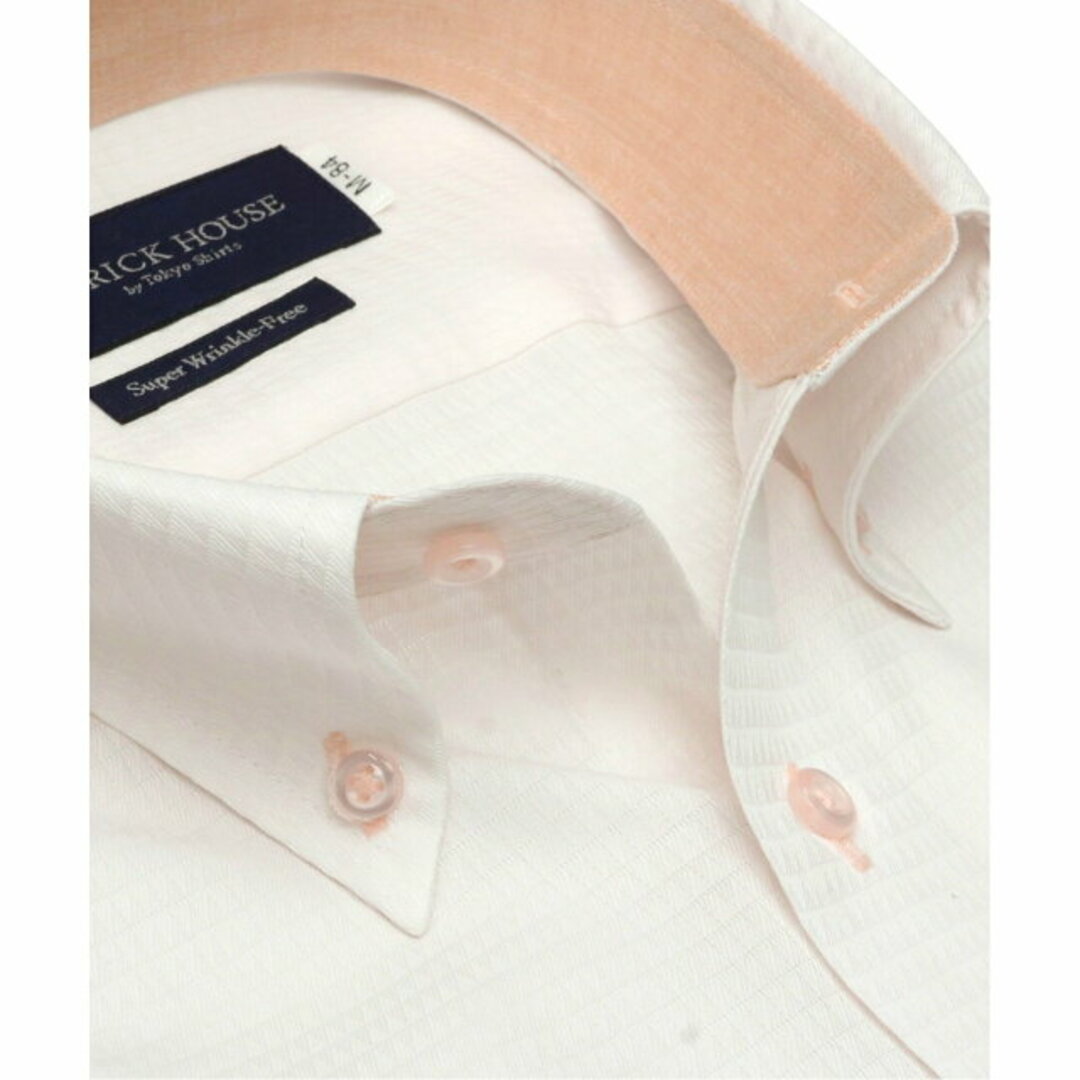 【ピンク】(M)【超形態安定】 ボタンダウンカラー 長袖 ワイシャツ 1