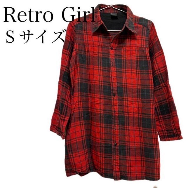 RETRO GIRL(レトロガール)のRetroGirl レトロガール 赤 ロングシャツ レディース 綿100% レディースのトップス(シャツ/ブラウス(長袖/七分))の商品写真