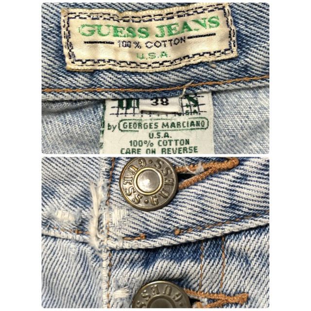 GUESS - GUESS ゲス USA製 刺繍ロゴ ダメージ加工 デニム ハーフ GUESS - GUESS ゲス USA製 刺繍ロゴ ダメージ加工 デニム ハーフ