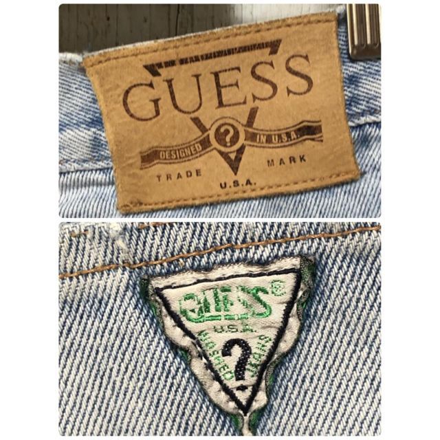 GUESS - GUESS ゲス USA製 刺繍ロゴ ダメージ加工 デニム ハーフ GUESS - GUESS ゲス USA製 刺繍ロゴ ダメージ加工 デニム ハーフ