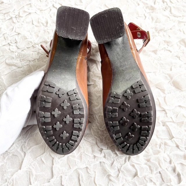 【美品】MANA マナ ストラップ パンプス サンダル 太ヒール ブラウン 38 レディースの靴/シューズ(ハイヒール/パンプス)の商品写真