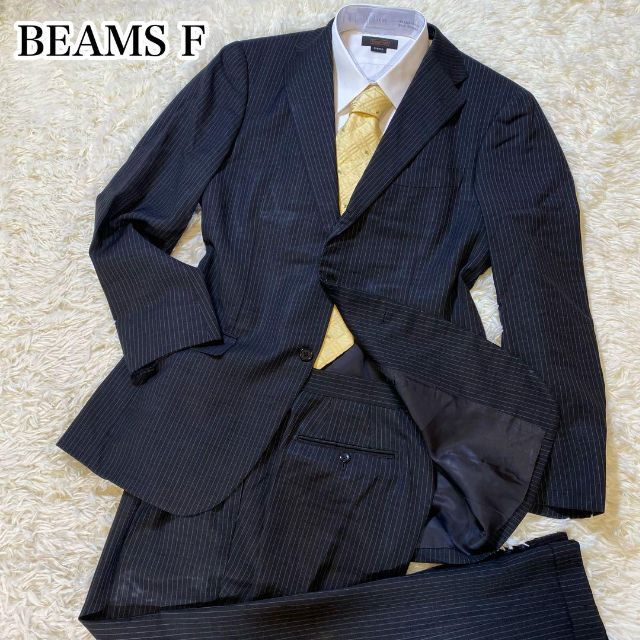 beamsF セットアップ ストライプ ウール100% ネイビー 大きいサイズ-