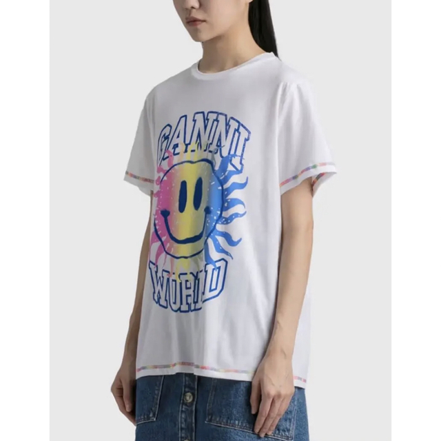 紫③ 新品未使用✩GANNI スマイリー オーガニックコットン Tシャツ M