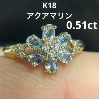 K18アクアマリンフラワーリング0.51ct(リング(指輪))