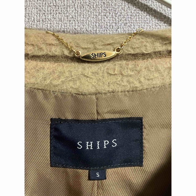 シップス SHIPS アンゴラ コート ベージュ ノーカラーコート