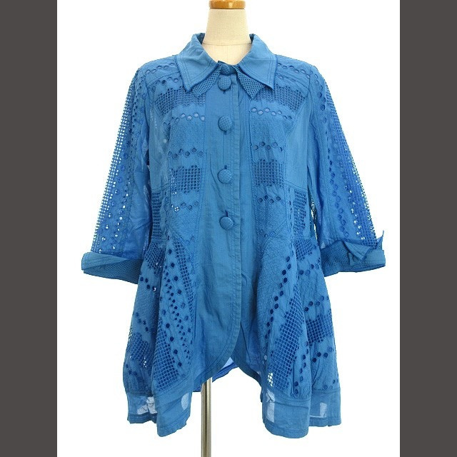 エイココンドウ 刺繍 レース シャツ チュニック 42 ブルー 青 ジャケット
