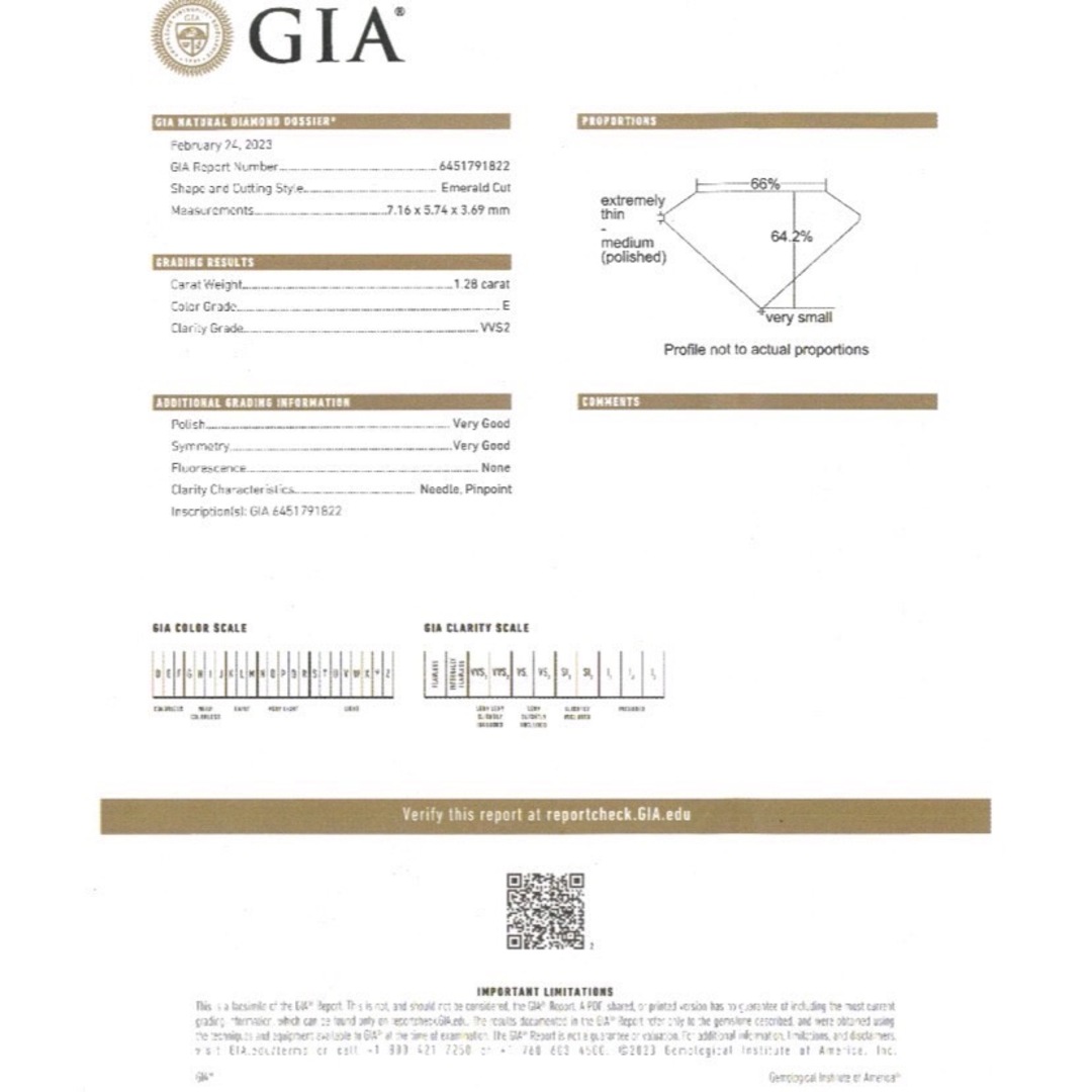 【1点限定】 天然ダイヤモンド ルース 1.28ct Eカラー VVS-2 バゲットカット エメラルドカット スクエアカット NONE GIA鑑定書付き 天然石 裸石 送料無料 2