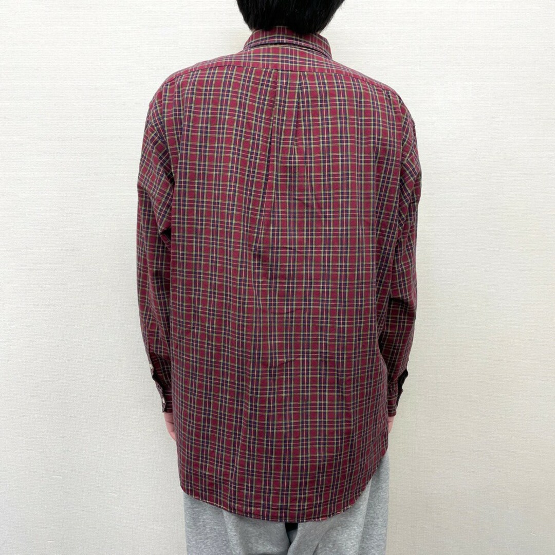 【90s】ラルフローレンBDシャツ　ポニー刺繍　エンジ色　XLサイズ
