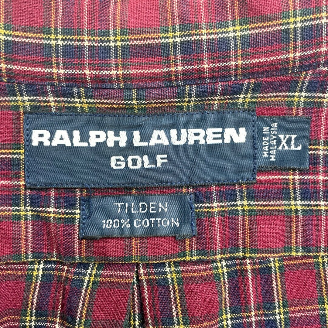 Ralph Lauren(ラルフローレン)の【中古】 ラルフローレン RALPH LAUREN GOLF ボタンダウンシャツ チェック柄 ロゴ ワンポイント 刺繍 長袖 サイズ：XL エンジ×ネイビー×グリーン等 古着 中古 mellow TILDEN メンズのトップス(シャツ)の商品写真