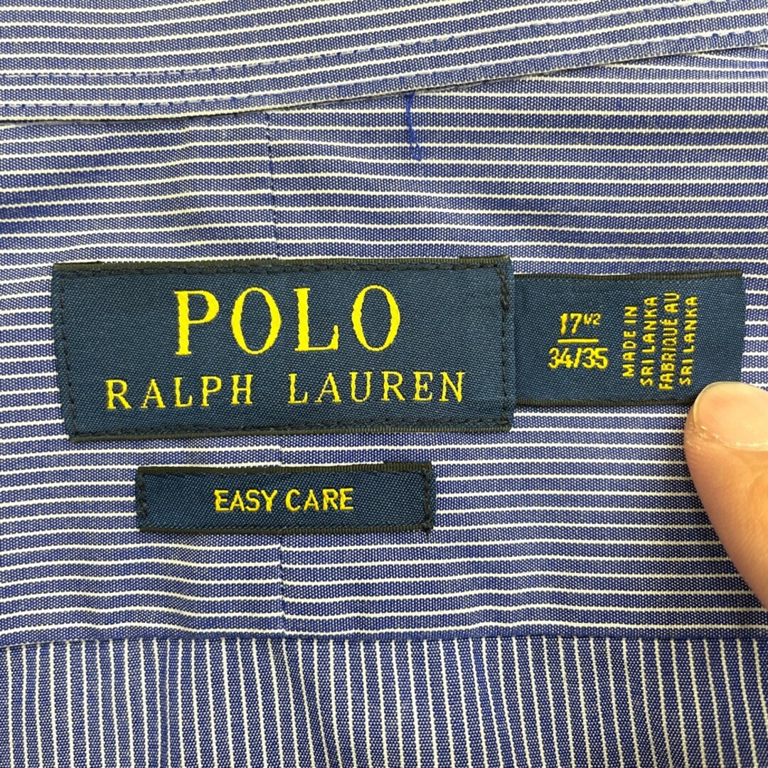 Ralph Lauren(ラルフローレン)の【中古】 ポロ ラルフローレン POLO RALPH LAUREN ロングスリーブシャツ ストライプ柄 ロゴ ワンポイント 刺繍 長袖 サイズ：17 1/2 ブルー×ホワイト 古着 中古 mellow EASY CARE メンズのトップス(シャツ)の商品写真