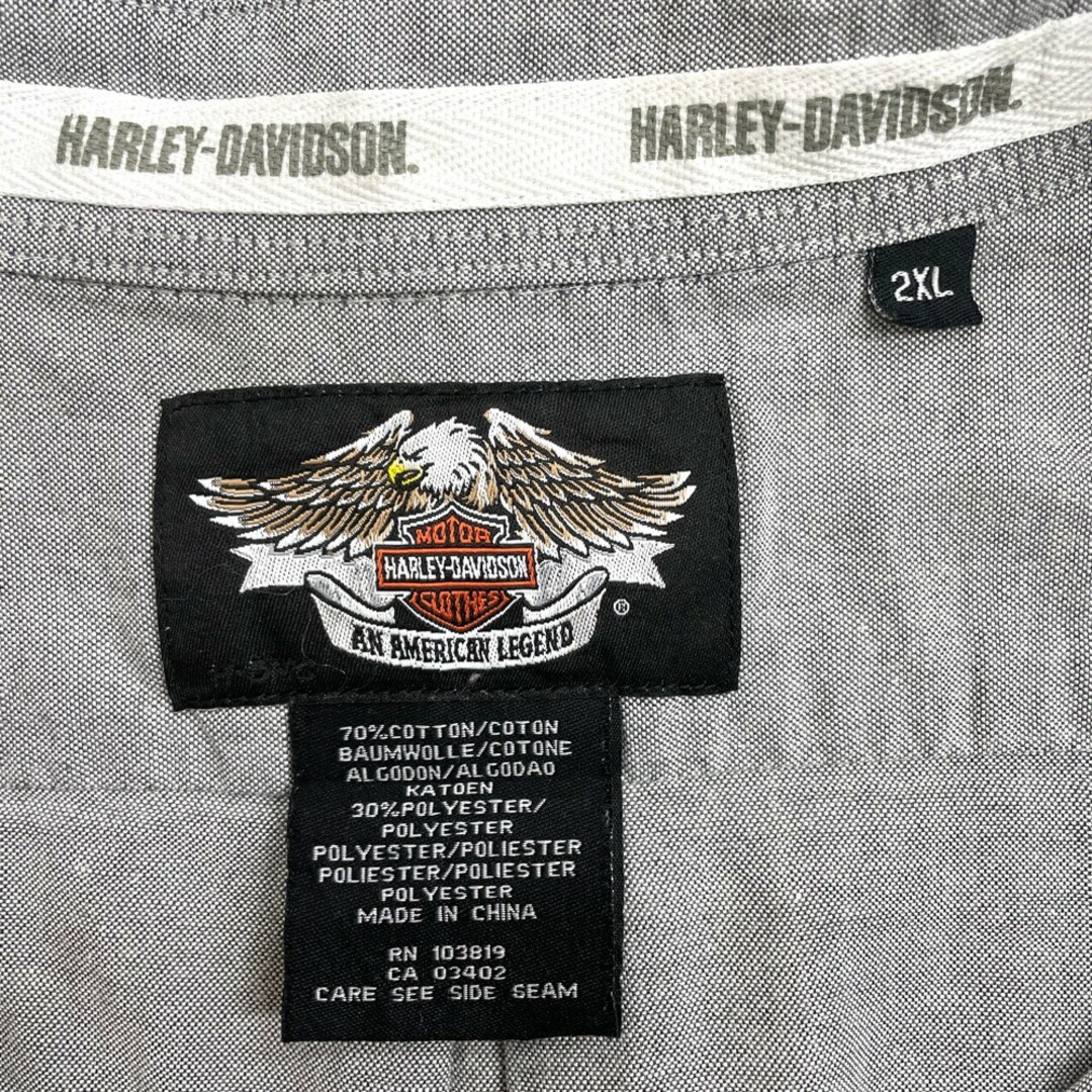 Hurley(ハーレー)の【中古】 ハーレーダビットソン HARLEY-DAVIDSON ボタンダウンシャツ ロゴ 刺繍 長袖 サイズ：2XL グレー 古着 中古 mellow メンズのトップス(シャツ)の商品写真