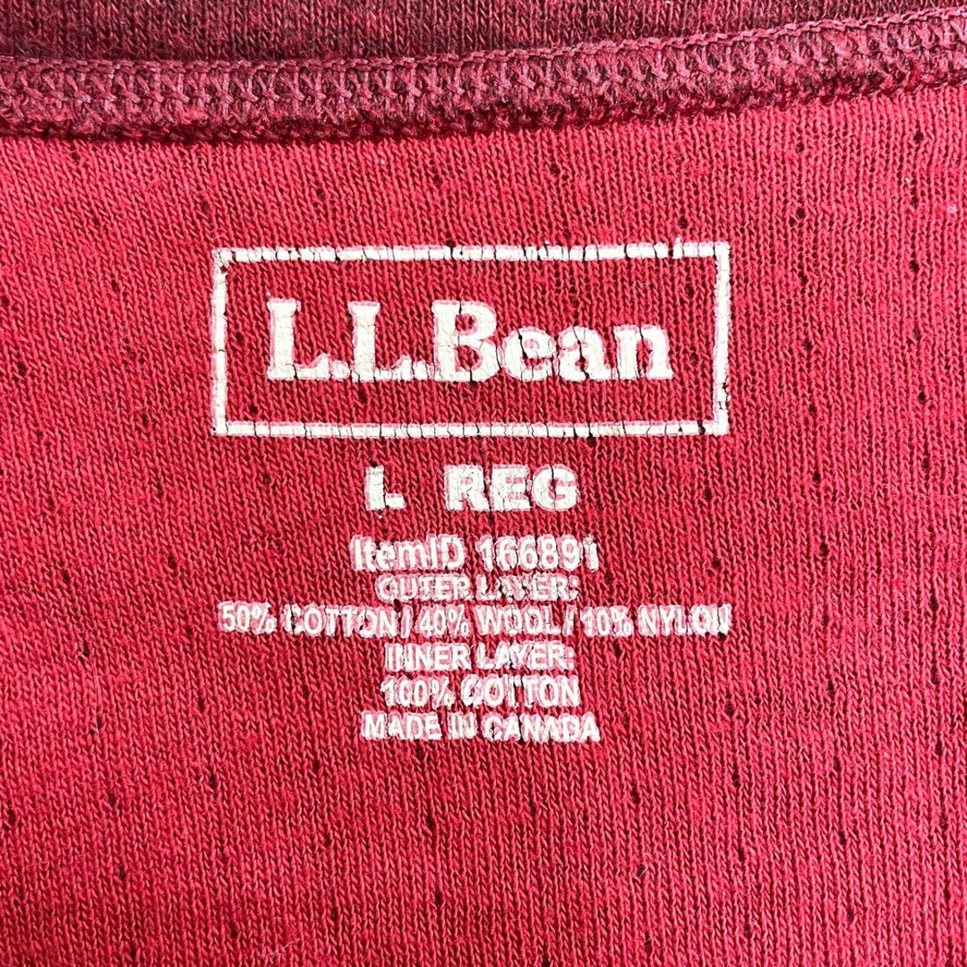 L.L.Bean(エルエルビーン)の【中古】 エルエルビーン L.L.Bean コットン×ウール×ナイロン リバードライバーズシャツ ロングスリーブ Tシャツ ヘンリーネック 長袖 サイズ：L REG エンジ MADE IN CANADA 古着 中古 mellow メンズのトップス(Tシャツ/カットソー(半袖/袖なし))の商品写真