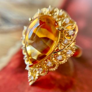 『専用です』天然シトリン ダイヤモンド ヴィンテージ 計9.11ct K18(リング(指輪))