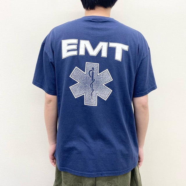 ゆうパケット対応 ヘインズ Hanes Tシャツ 半袖 EMT 両面プリント サイズ：XL ネイビー   mellow