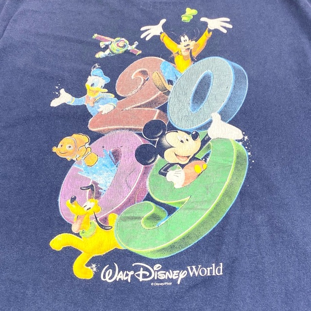 【中古】 ゆうパケット対応 ディズニー WALT DISNEY World Tシャツ 半袖 ミッキーマウス 両面 プリント Hanes サイズ：L  ネイビー 古着 中古 mellow