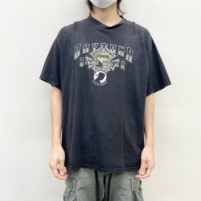 【中古】 ゆうパケット対応 DELTA PRO WEIGHT Tシャツ 半袖 DAYTONA BIKE WEEK 両面プリント サイズ：XL ブラック 古着 中古 mellow メンズのトップス(Tシャツ/カットソー(半袖/袖なし))の商品写真