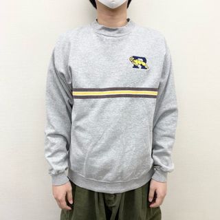 【中古】NEFF スウェットシャツ トレーナー プルオーバー ライン入り 羊 ロゴ 刺繍 MADE IN U.S.A サイズ：XL グレー 古着 中古 mellow(スウェット)