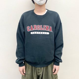 【中古】ラッセルアステレィック RUSSELL ATHLETIC スウェットシャツ トレーナー プルオーバー  前V CAROLINA FOOTBALL カレッジ プリント サイズ：XL ブラック 古着 中古 mellow(スウェット)