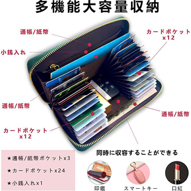 長財布 カードケース 大容量 カード入れ 名刺入れ クレジットカード 濃い緑色 1