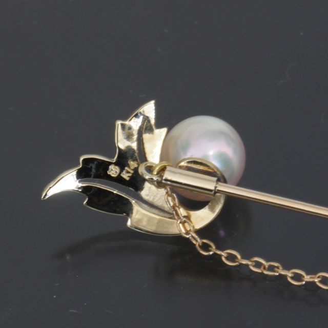 ミキモト MIKIMOTO アコヤパール 7.3mm リーフ ブローチ K14