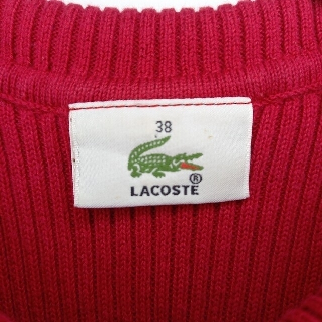 LACOSTE(ラコステ)のラコステ　ハイネック　ニットトップ　刺繍ロゴ　ユーロ古着　レッド　38サイズ レディースのトップス(ニット/セーター)の商品写真