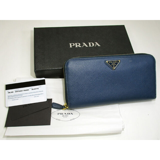 PRADA(プラダ)のPRADA ラウンドファスナー 長財布 レザー BLUETTE ブルー 三角ロゴ レディースのファッション小物(財布)の商品写真