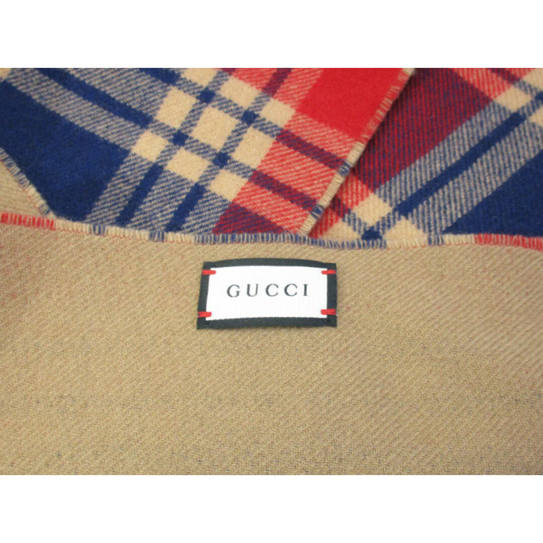 Gucci(グッチ)のGUCCI ロゴ マフラー カシミア ウール チェック柄 レッド ブルー メンズのファッション小物(マフラー)の商品写真