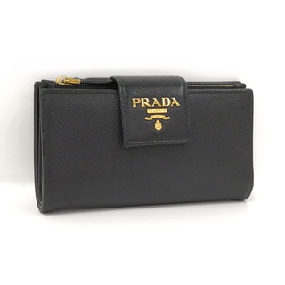 プラダ(PRADA)のPRADA 二つ折り長財布 サフィアーノ レザー ブラック 1ML005(財布)