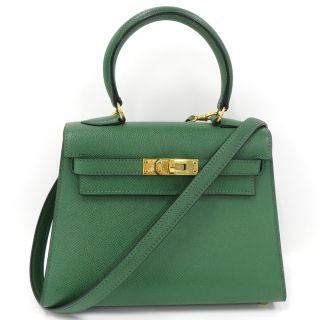 エルメス(Hermes)のHERMES ミニケリー20 2WAYハンドバッグ レザー グリーン 外縫い(その他)