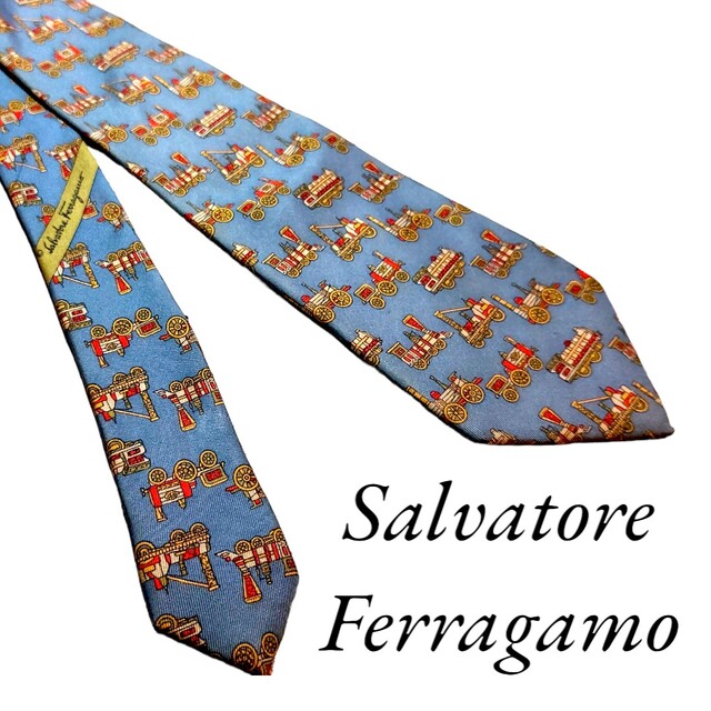 Salvatore Ferragamo(サルヴァトーレフェラガモ)のSalvatoreFerragamo ネクタイ シルク100% 汽車柄 イタリア メンズのファッション小物(ネクタイ)の商品写真
