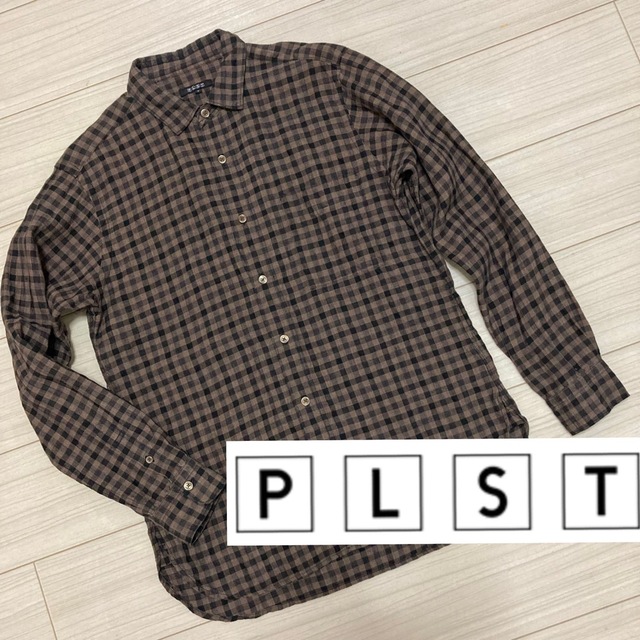 PLST(プラステ)の良品■PLST プラステ■麻 リネン ギンガム ブロックチェック シャツ S 茶 メンズのトップス(シャツ)の商品写真