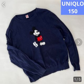 ユニクロ(UNIQLO)のUNIQLO ユニクロ　ミッキーマウス　ネイビー　綿ニット　トップス　150(ニット)