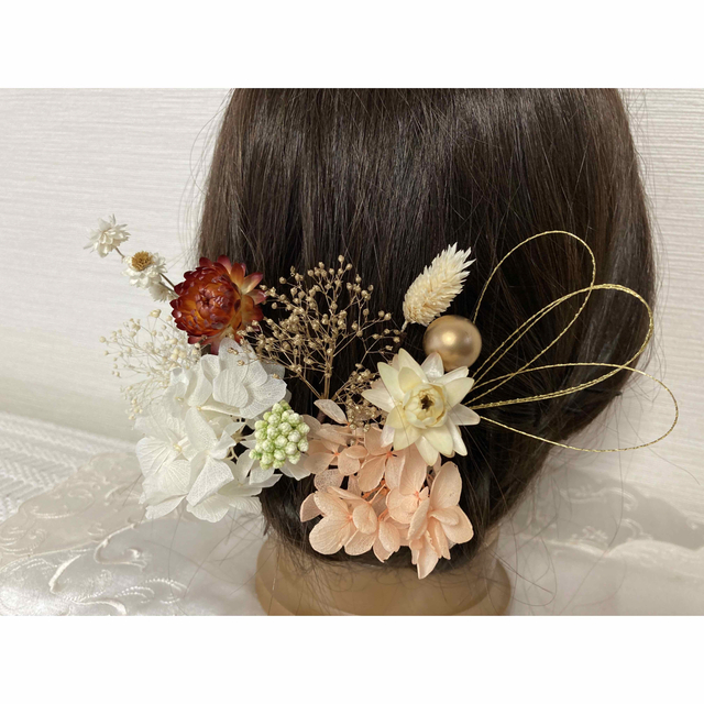 髪飾り　オレンジ金R-330   ヘアパーツ　卒業式　結婚式　前撮り ハンドメイドのウェディング(ヘッドドレス/ドレス)の商品写真