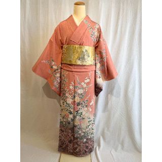 2292 高身長 オシドリと草花紋様 訪問着 袷単品(着物)