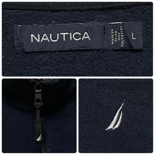 NAUTICA - NAUTICAノーティカ ハーフジップ 刺繍ロゴ 紺黒 XL フリース