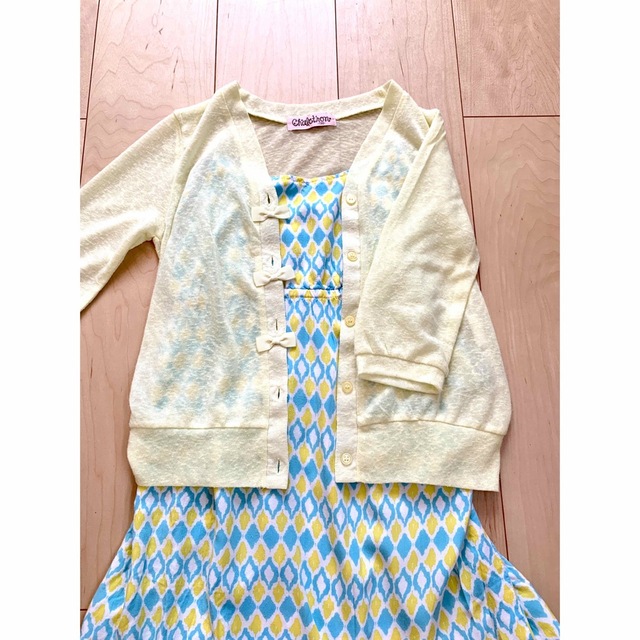 春色♡淡いイエローの薄手カーディガン★130cm★七分丈 キッズ/ベビー/マタニティのキッズ服女の子用(90cm~)(カーディガン)の商品写真