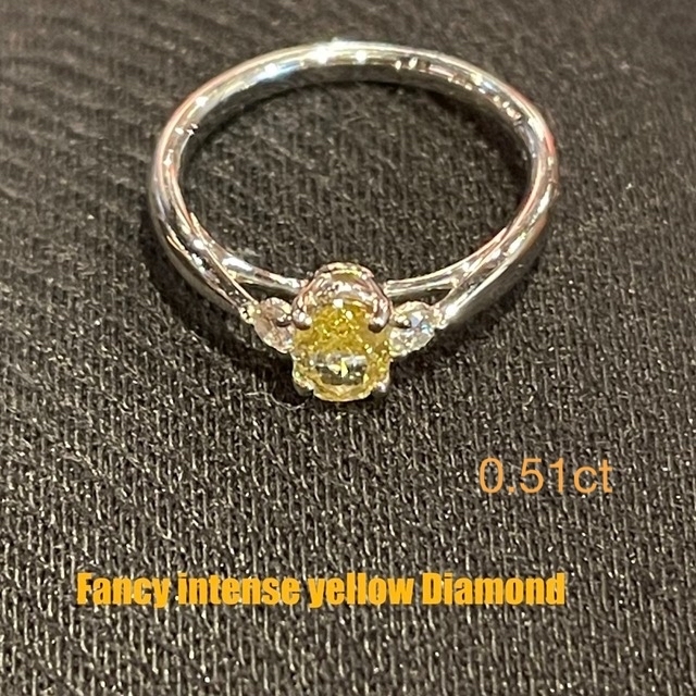 ハートアンドキューピッドファンシーインテンスイエローダイヤモンド　リング　0.5ct up