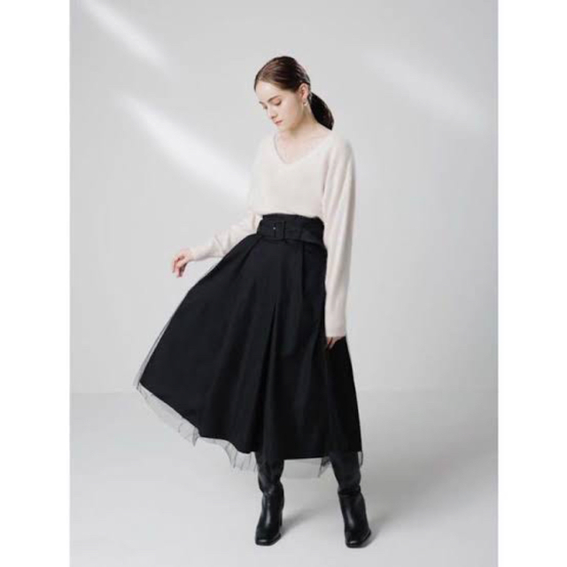 LAVANDA チュールレイヤードスカート　ブラック レディースのスカート(ひざ丈スカート)の商品写真