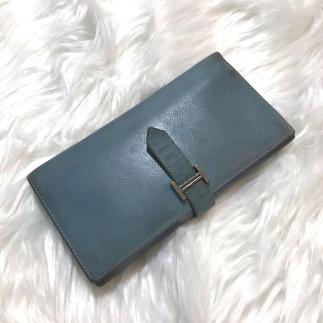 本物 30万円 エルメス HERMES ベアン □J刻印 三つ折り 長財布 - 長財布