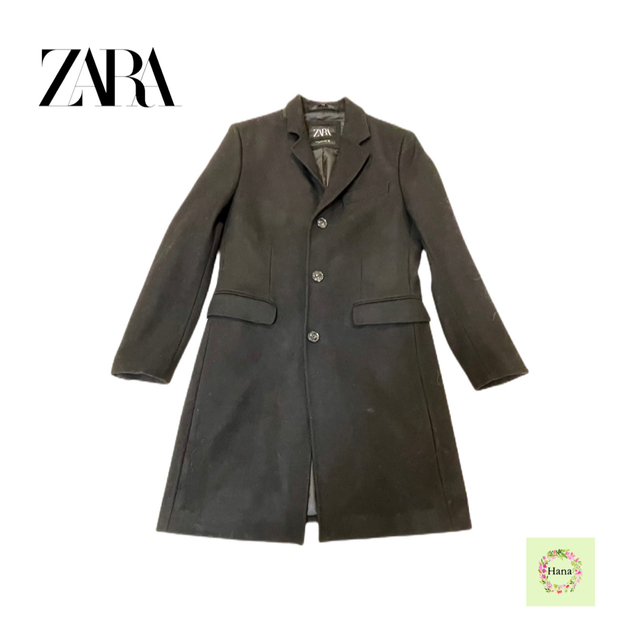 ZARA(ザラ)のZARA ザラ ロングコート チェスターコート 長袖 ブラック メンズ Mサイズ メンズのジャケット/アウター(チェスターコート)の商品写真