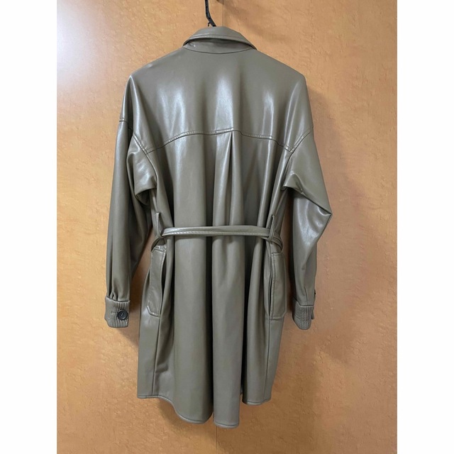 vegan leather belted long jacket